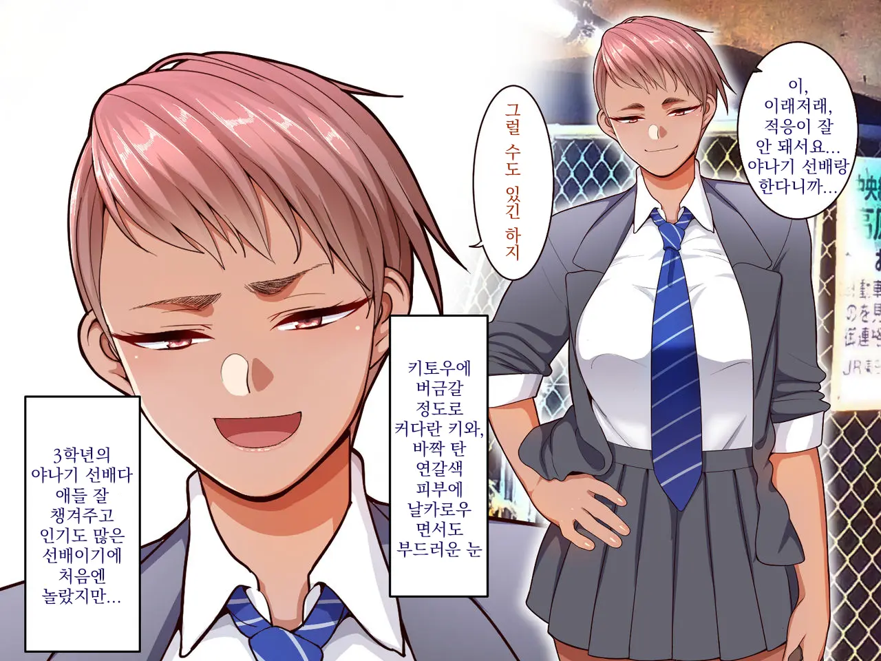 Gakuen Suppo Nikki 4 Muhyoujou Aki-Senpai & Hiyake Futomayu Yanagi-Senpai Hen | 학원 원교 일기 4 무표정 아키 선배 & 태닝 짙은 눈썹 야나기 선배 편